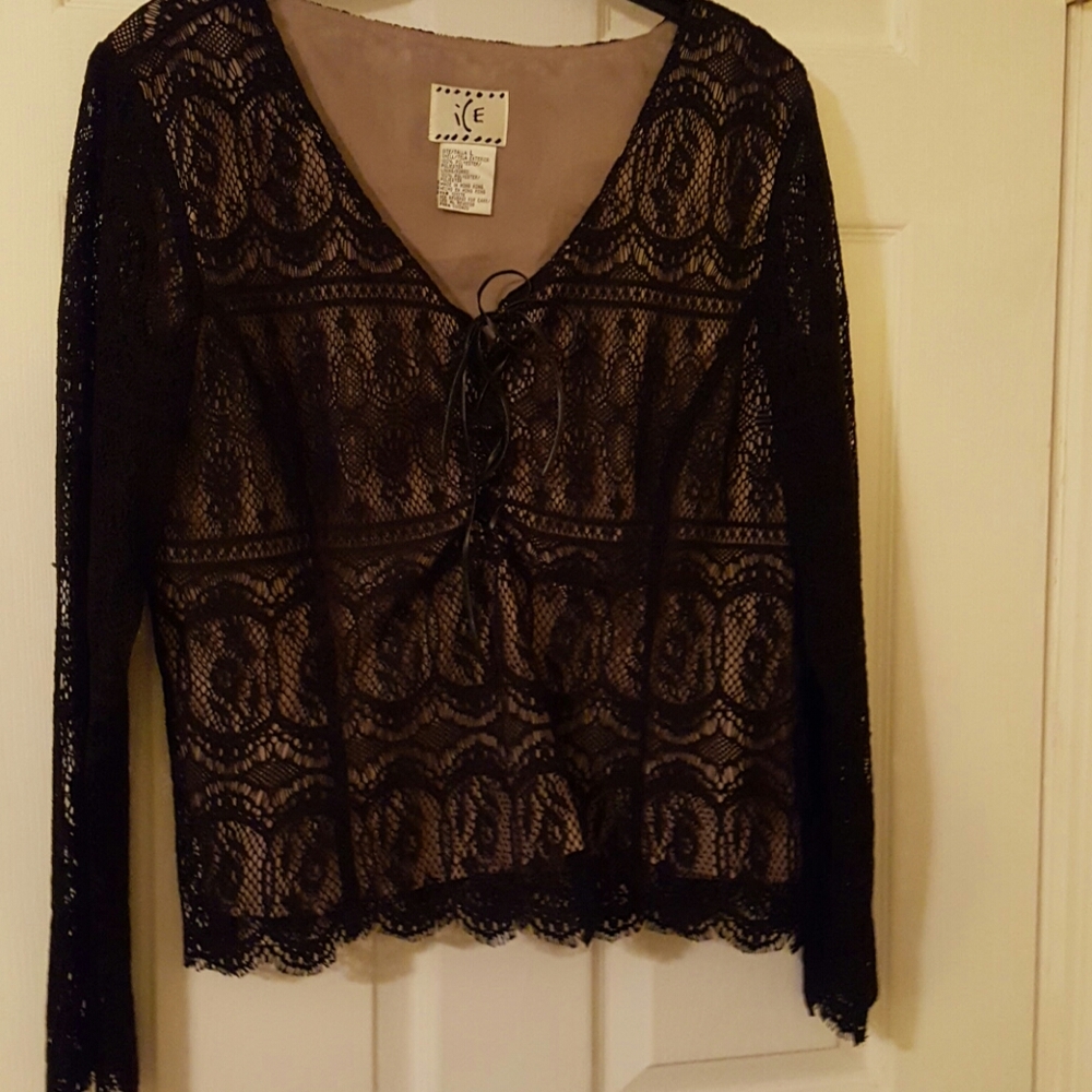 ICE Black Long Sleeve Lace Shirt